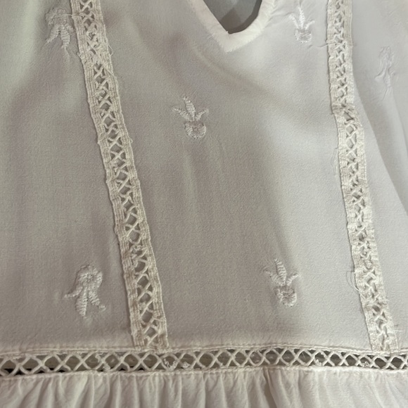 White Embroidered Rayon (cotton look) Raised Waist Tunic Top - Picture 9 of 9